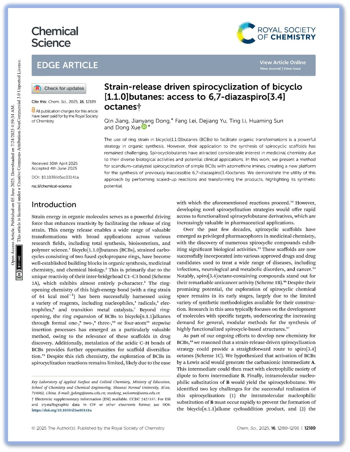 绿色催化与合成团队在学术期刊Chem. Sci.上发表研究成果